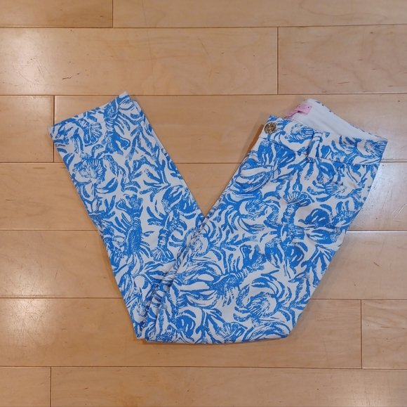Lilly Pulitzer Sadie Stretch Crop Chino Pants Resort White Blue On A Roll - Picture 5 of 10
